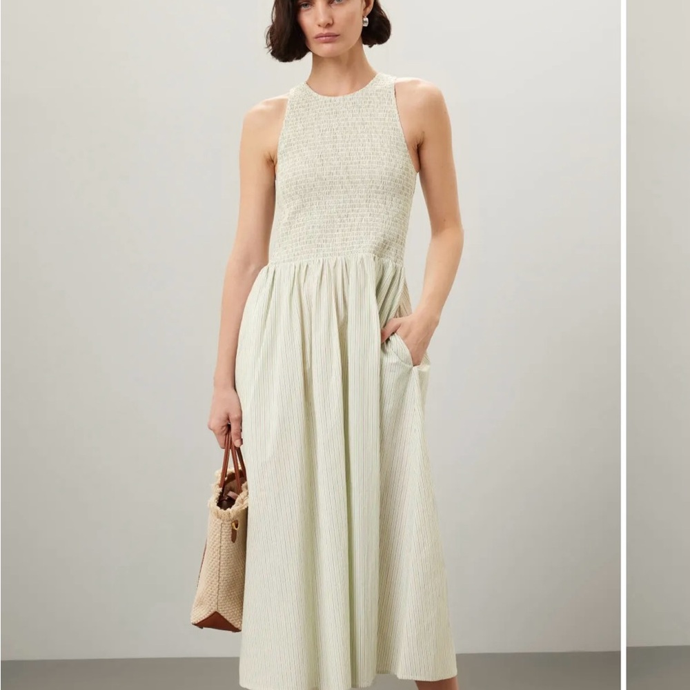 Madewell Mint Green and Cream Sleeveless Midi Dress